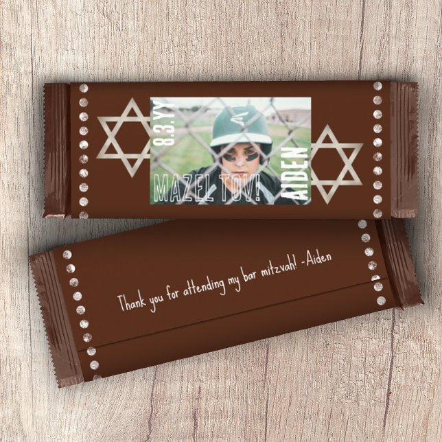 Flyer Bar Castanho Mitzvah Stars Orçamento Bar Docente W (DIY Budget Personalized Chocolate Brown Bar Mitzvah Candy Bar Wrapper with Photo, Stars of David)