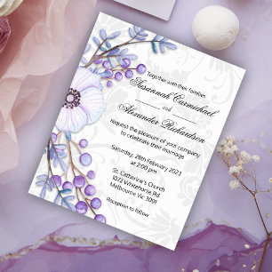 Flyer Barato Damask e Purple Botanical Weding