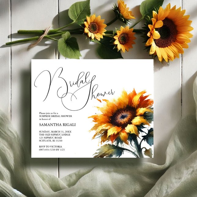 Flyer Barato de Convites de chá de panela de girassol (Budget bridal shower invitations watercolor rustic sunflowers by VG Invites)