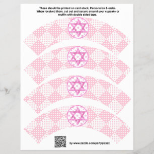 Flyer Bat Mitzvah, Cupcake Personalizado, 4 Meninas Rosa
