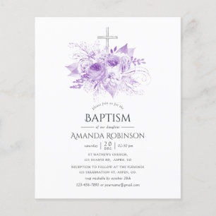 Flyer Batismo Floral Lilac e Silver ou Christening