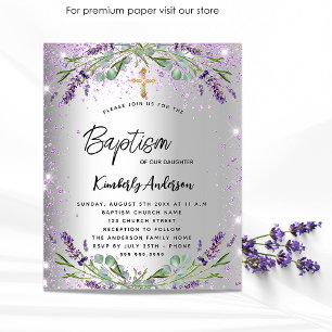 Flyer Batismo lavanda violeta prata orçamento convite