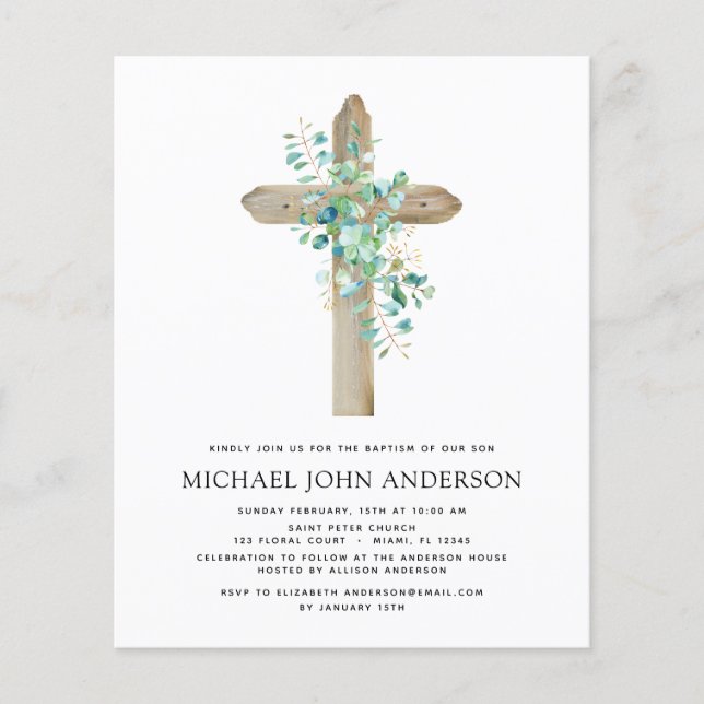 Flyer Batismo orçamental Verde Sage Eucalyptus (Frente)