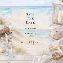 Flyer Beach coastal modern wedding budget Save the Date