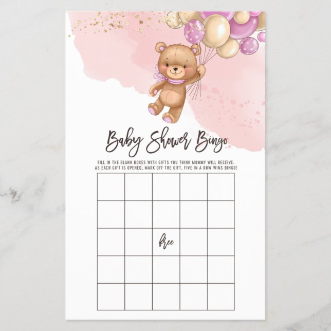 Flyer Bear Balloons Baby Bingo | Jogo de Bingo Chá de fr (Frente)
