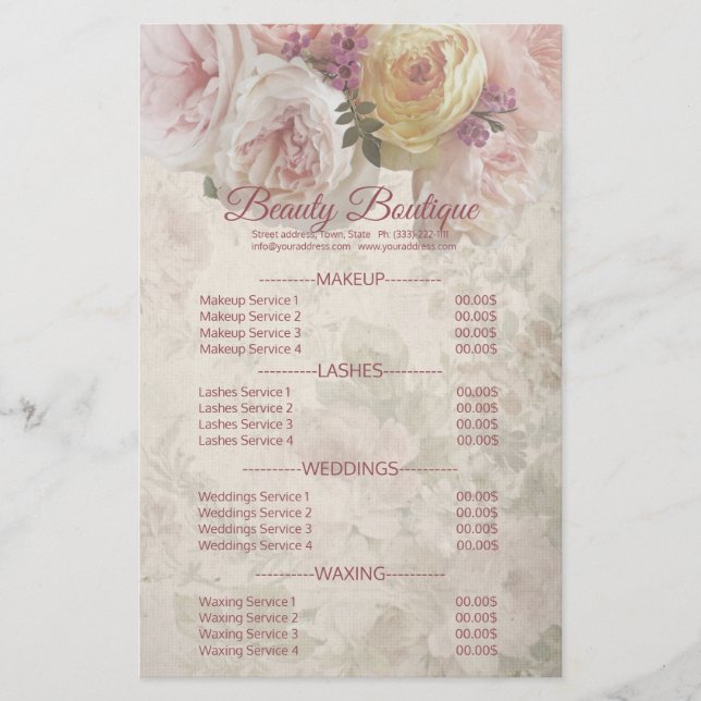 Flyer Beautique Boutique Cream Flower Price List (Frente)