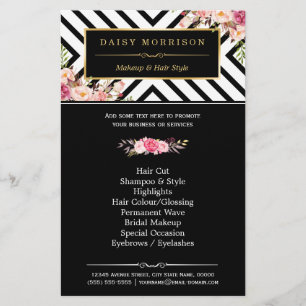 Flyer Beauty Salon Vintage - Floral Black White Stripes