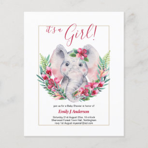 Flyer BEBÊ Elefante Flores Chás de Bebê Revelação do SEX