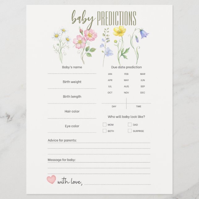 Flyer Bebê está em Flor, Flores Simples Previsões para B (Frente)
