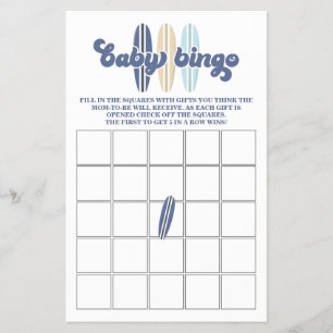 Flyer Bebê no Conselho Surfing Chá de fraldas Bingo Flye