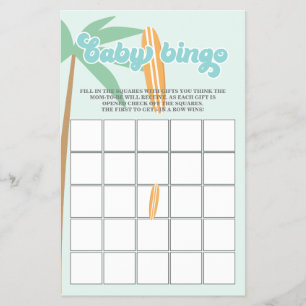 Flyer Bebê no Conselho Surfing Chá de fraldas Bingo Flye