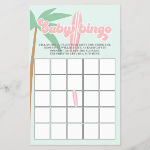 Flyer Bebê rosa no Conselho Surfing Chá de fraldas Bingo