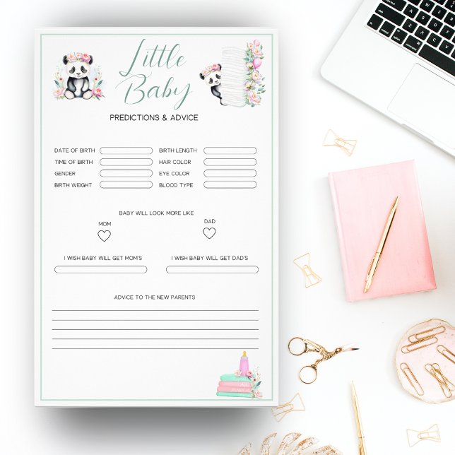 Flyer Bebês Panda Penas de Bebês Selvagens (Excite guests with our Baby Panda Peonies Jungle Baby shower predictions game flyer!
)