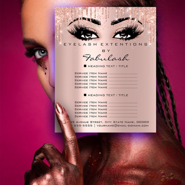 Flyer Bela Adquirida Salão Rosa Preços da Largura Eyelas (Makeup Beauty Salon Pink Glitter Prices Eyelashes Flyer)