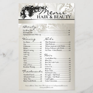 Flyer Beleza do cabelo que encera a tabela de preços do