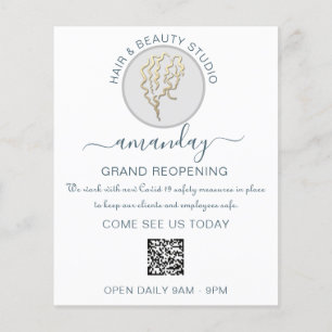 Flyer Beleza Salão Reabertura  Logo QR CODE Preço Branco