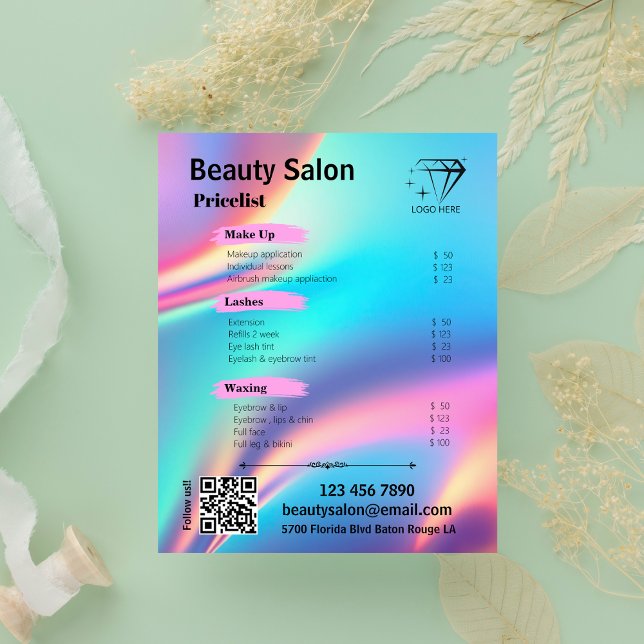 Flyer Beleza Salon Holographic Aesthetician Adicionar lo (Beauty Salon Holographic Aesthetician Add Logo Flyer)