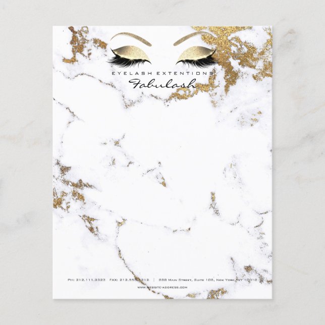 Flyer Beleza Studio Lashes Makeup Stylist Dourada Marble (Frente)