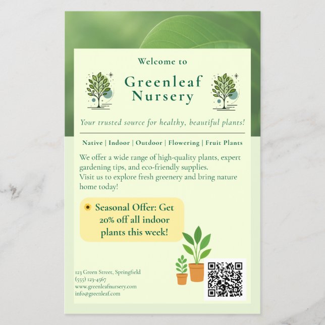 Flyer Bem-vindo à marca Greenleaf Nursery (Frente)