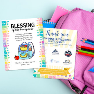 Flyer Bênção do fundo comunitário da igreja das mochilas