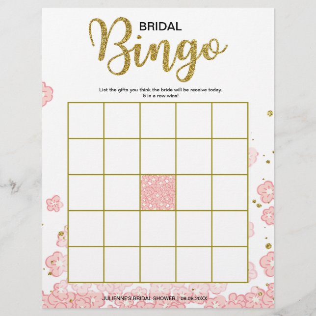 Flyer Bingo Chá de panela barato | Rosa e ouro (Frente)