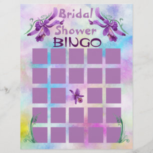 Flyer Bingo Chá de panela das Orquídeas de Aquarela Pura