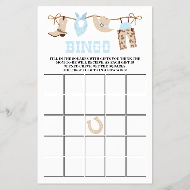 Flyer Bingo de Chá de Bebê do Cowboy Pastel (Frente)