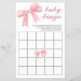 Flyer Bingo de Chá de Bebê floral com Laço Rosa