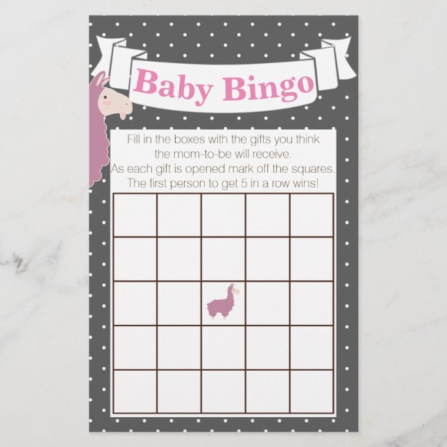Flyer Bingo de Chá de fraldas Llama, rosa e bonito (Frente)