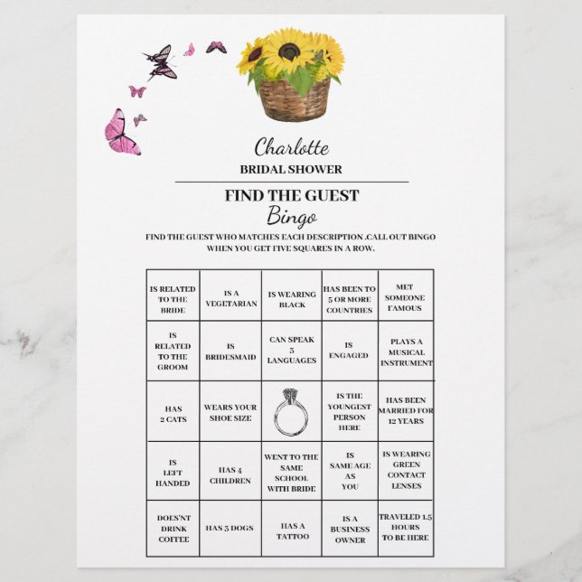Flyer Bingo de Chá de Noiva Encontre o Convidados com Gi (Frente)