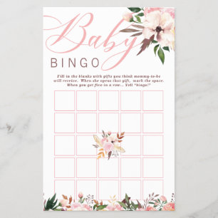 Flyer Bingo do chá de fraldas, Boho com flores