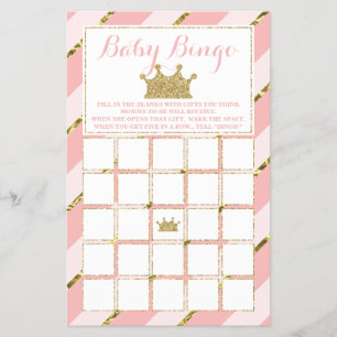 Flyer Bingo do chá de fraldas, princesa pequena