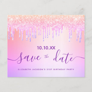Flyer Birthday blush purple glitter budget save the date