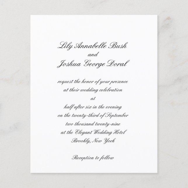 Flyer Black and White Timeless Budget Wedding Invitation (Frente)