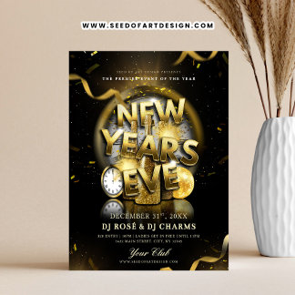 Flyer Black & Gold New Year's Eve Club Party 