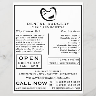 Flyer Black & White Tooth Logo Dentistry, Dentist Advert