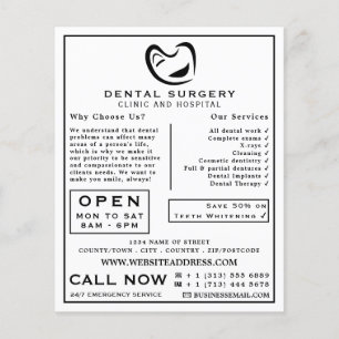 Flyer Black & White Tooth Logo Dentistry, Dentist Advert