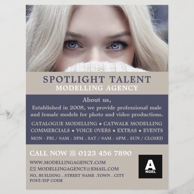 Flyer Blonde Model, Modelation Agency, Model Agent (Frente)