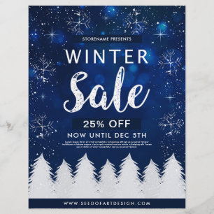 Flyer Blue Bokeh Snowy Winter Sale Anúncio para varejo