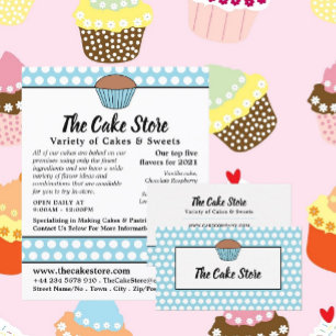 Flyer Blue Cupcake & Polka Dot, Cake Store Advertising