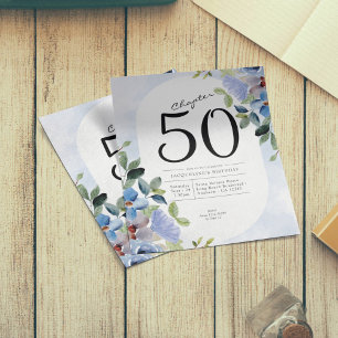 Flyer Blue Floral Budget 50th Aniversário Convite