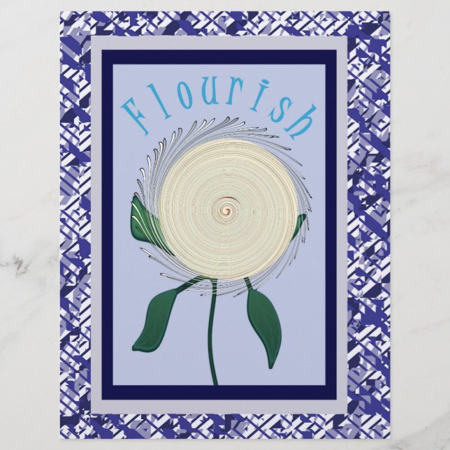 Flyer Blue Flourish Flower Scrapbook Paper Bulk Pages (Frente)