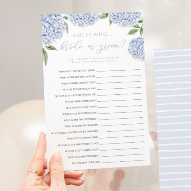 Flyer Blue Hydrangea Bride ou Groom Paper Game Card (Criador carregado)