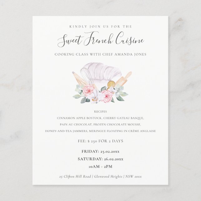 Flyer Blush Chef Hat Floral Whisky Classe de Cozinhar de (Frente)