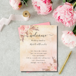 Flyer Blush pampas rosa floral programa de casamento