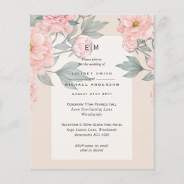 Flyer Blush Peach PEONIES Lilly Convite de casamento ORÇ