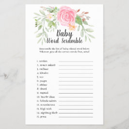 Flyer Blush Peonies Chá de fraldas UK Word Scramble