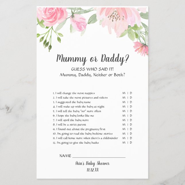 Flyer Blush Peonies Mummy ou Jogo de Pai (Frente)