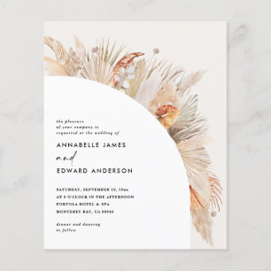 Flyer boêmia do orçamento, terracotta pampas, casamento