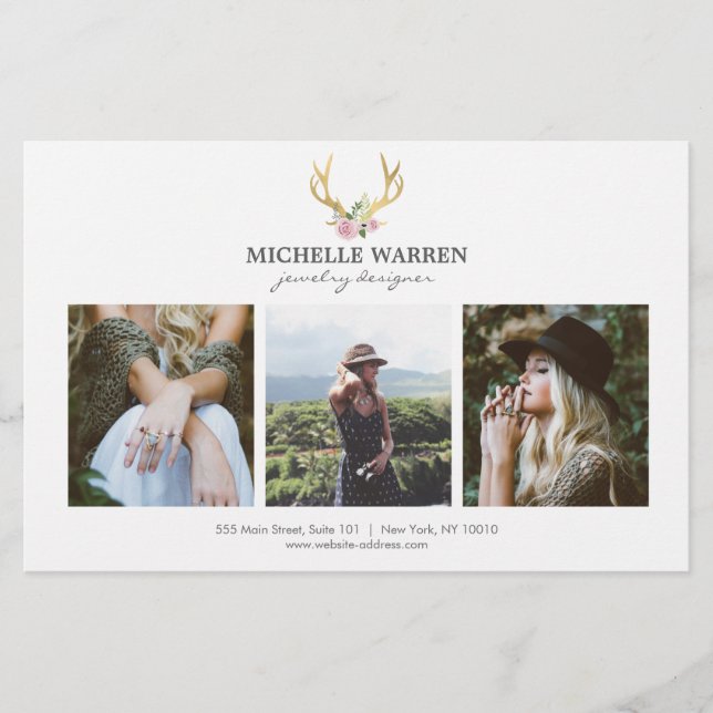 Flyer Bohemian Dourado Antlers Jewelry Boutique Photo Fl (Frente)